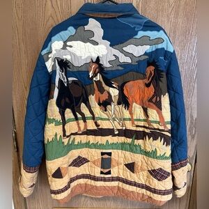 Patch Magic Wild Horses Quilted Western Reversible Coat Jacket Size Medium